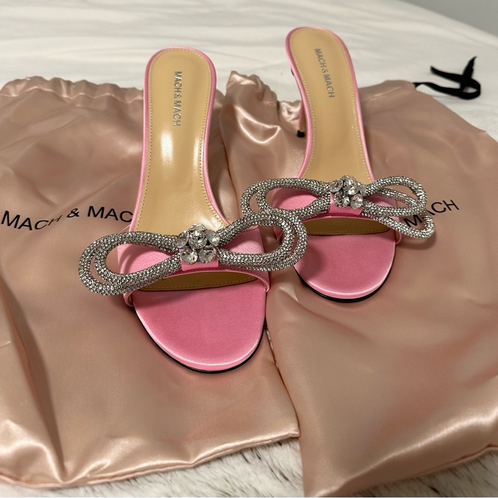Mach & Mach Double-Bow Satin Slide Sandal NEVER WORN size women’s 9.5